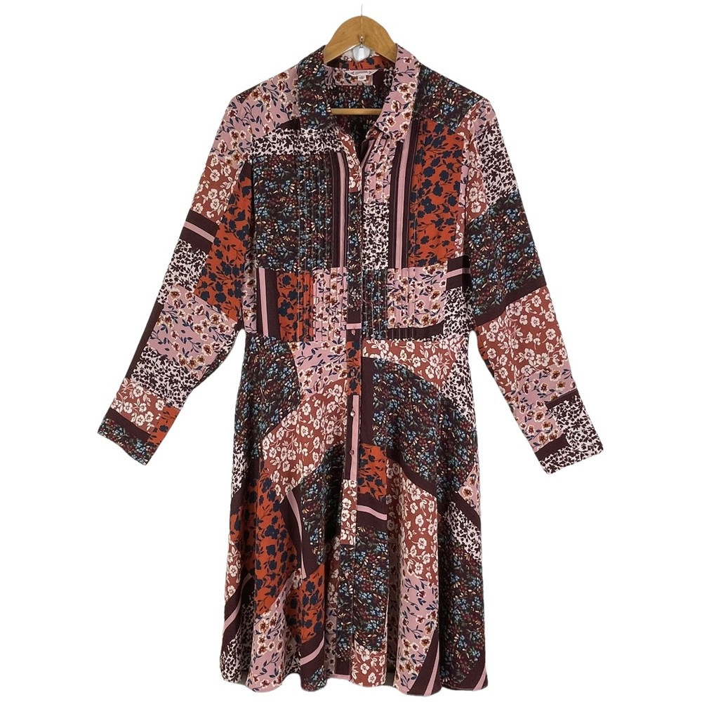 NANETTE LEPORE Patchwork Floral Button Front Long Sleeve Dress Size 12